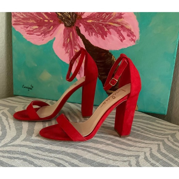 Lulus Taylor Red Suede Ankle Strap Heels Size 5.5 - Picture 3 of 7
